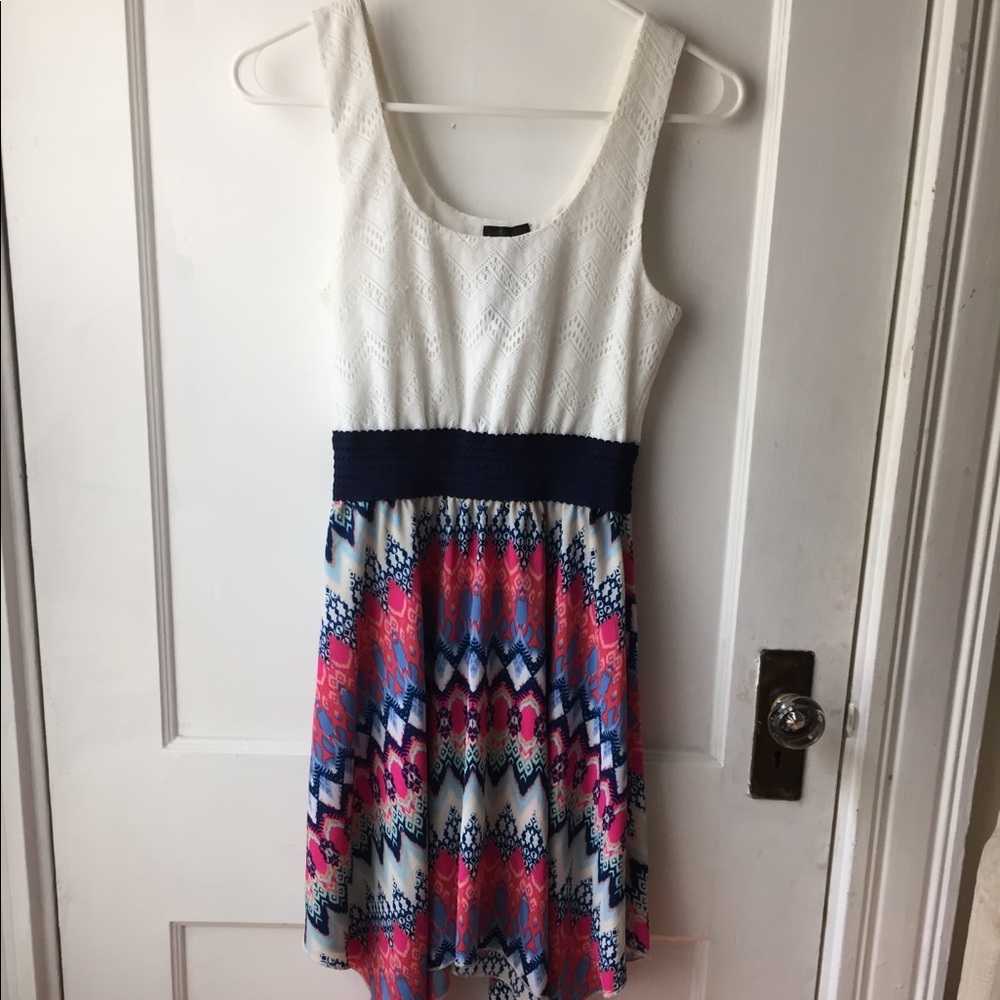 Trixxi Juniors White and Pink Patterned Dress